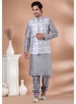 Silk Grey Traditional Wear Corset Work Readymade Modi Jacket Kurta Pajama